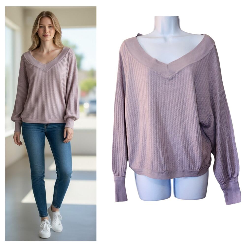 Blu Pepper Womens Sweater Size S Purple Long Sleeve Deel V-Neck Ribbed
